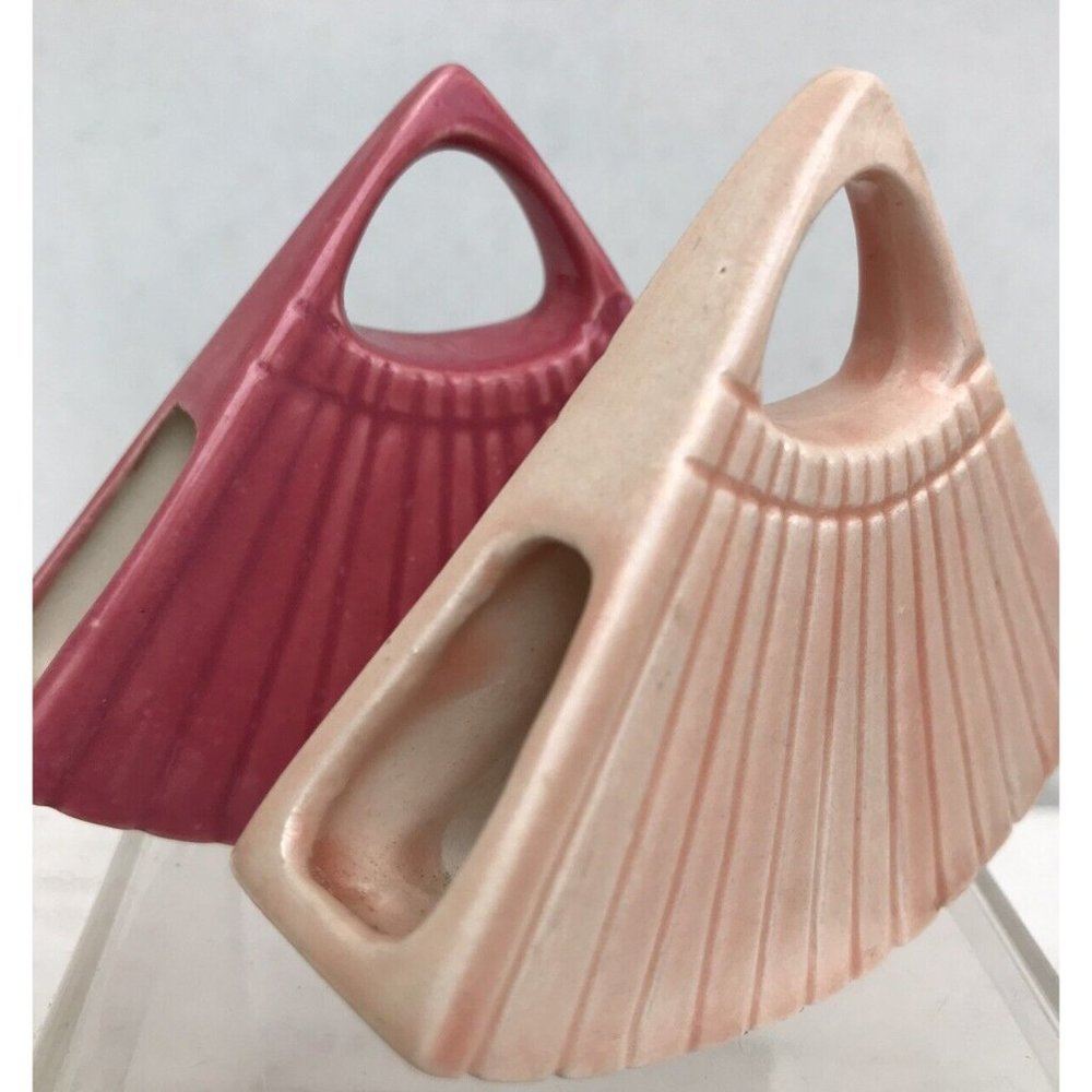 VTG MCM Ceramic Soy Sauce Holder Pitcher Planter Serve Ware HTF Set Pink Fan